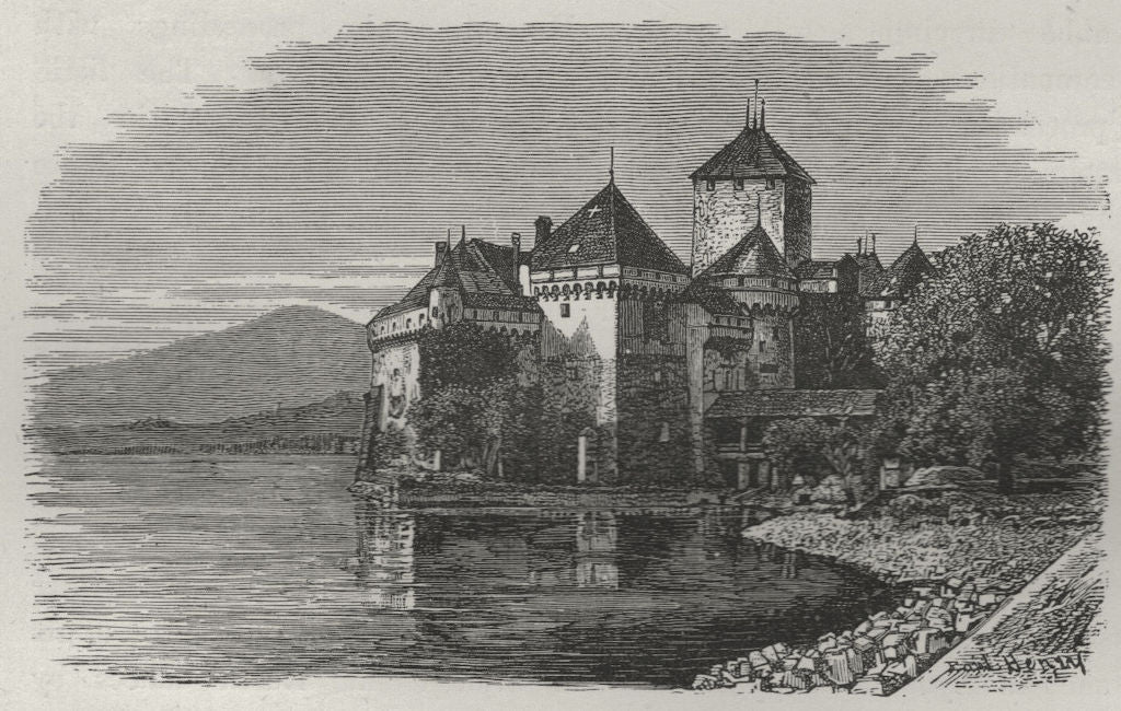 MONTREUX. The Castle of Chillon 1882 old antique vintage print picture